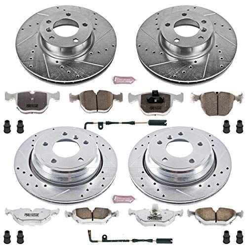 Power Stop K946-26 Z26 Carbon Fiber Brake Pads Front and Rear with Drilled & Slotted Brake Rotors Kit For BMW 540i 2000-2003 [Model Specific]