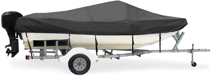 Trailerite Semi-Custom Boat Cover by Taylor Made Products for Modified Tri-Hull Boats with Inboard/Outboard Motor, Black (16'5" - 17'4" CL x 84" B)
