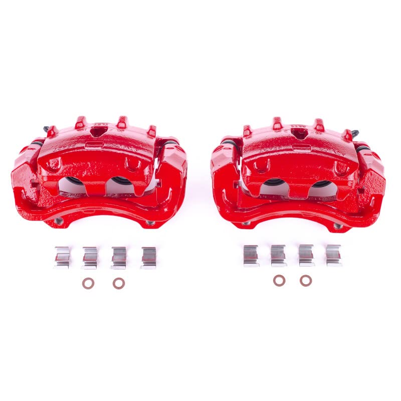 Power Stop Pair of High-Temp Red Powder Coated Front Calipers For Cadillac CTS 2008-2014 [Model Specific]