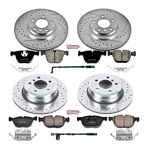 Power Stop K6065 Z23 Carbon Fiber Brake Pads with Drilled & Slotted Brake Rotors Kit Front and Rear