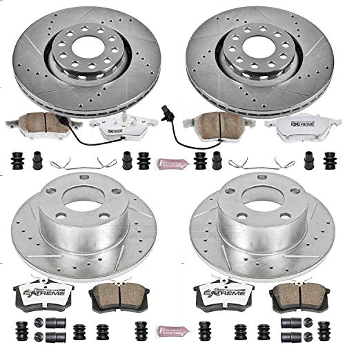 Power Stop K637-26 Z26 Carbon Fiber Brake Pads Front and Rear with Drilled & Slotted Brake Rotors Kit For Audi A6 1998-2004 [Model Specific]