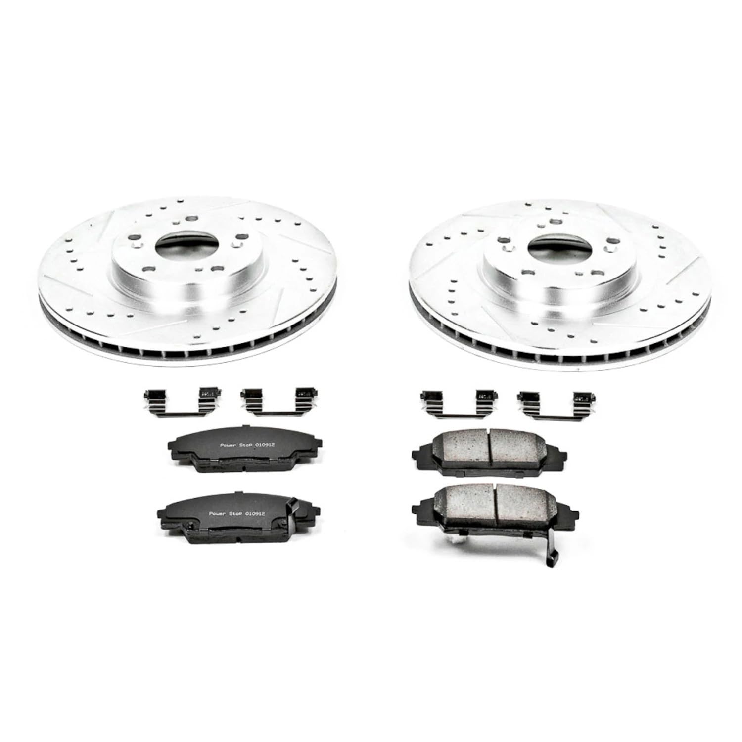 Power Stop K2439 Z23 Carbon Fiber Brake Pads with Drilled & Slotted Brake Rotors Kit For Acura RSX 2002-2006, Honda Civic 2006-2011 [Model Specific]