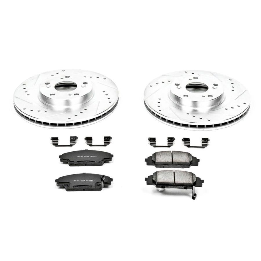 Power Stop K2439 Z23 Carbon Fiber Brake Pads with Drilled & Slotted Brake Rotors Kit For Acura RSX 2002-2006, Honda Civic 2006-2011 [Model Specific]