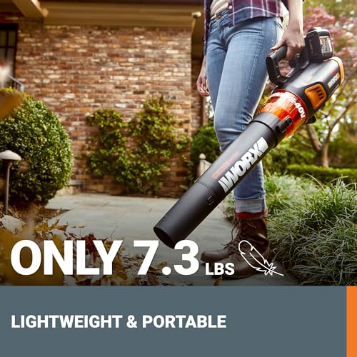 Cordless WORX Leaf Blower, Electric Blower for Lawn Care wth Brushless Motor, 2 × 2.5 Ah Batteries & Charger Included, WG584