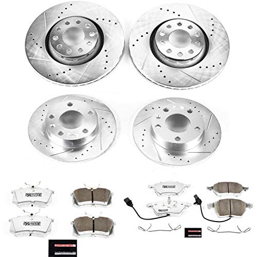 Power Stop K7919-26 Z26 Carbon Fiber Brake Pads Front and Rear with Drilled & Slotted Brake Rotors Kit For Audi A4 Quattro 2004-2005 [Model Specific]