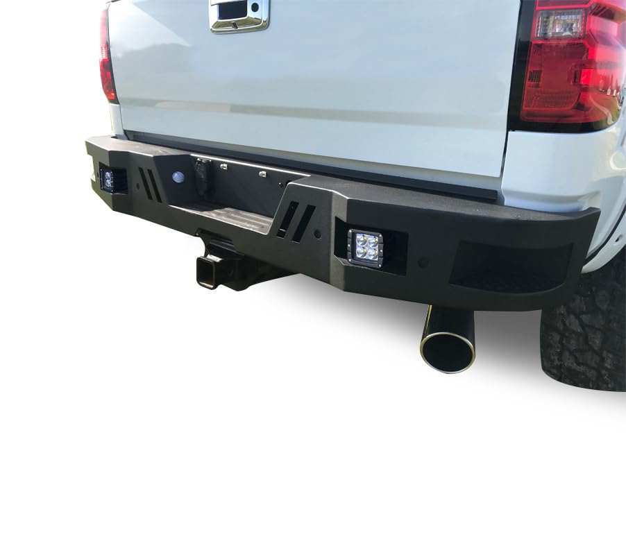Black Horse Armour Rear Super Heavy Duty Bumper Matte Black Includes 1 Set of 4in Cube Lights Compatible with 2011-2019 GMC Sierra 2500 HD/ 3500 HD|2011-2019 Chevrolet Silverado 2500 HD/3500 HD