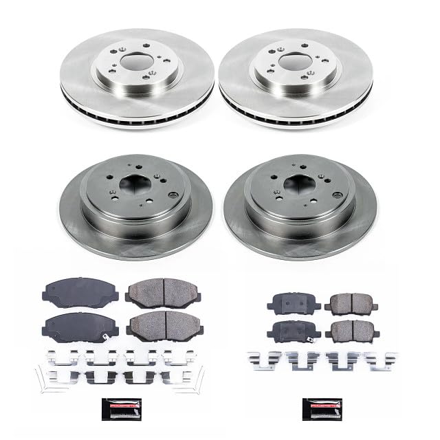POWERSTOP Front and Rear KOE2303 Autospecialty Replacement Brake Kit OE Brake Rotors and Ceramic Brake Pads For 2003 2004 2005 2006 2007 2008 Honda Pilot