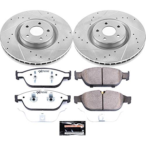 Power Stop K6129-26 Z26 Carbon Fiber Brake Pads Front with Drilled & Slotted Brake Rotors Kit and 1 Front Sensor Wire For Audi A6, Audi A6 Quattro, Audi A7 Quattro [Model Specific]