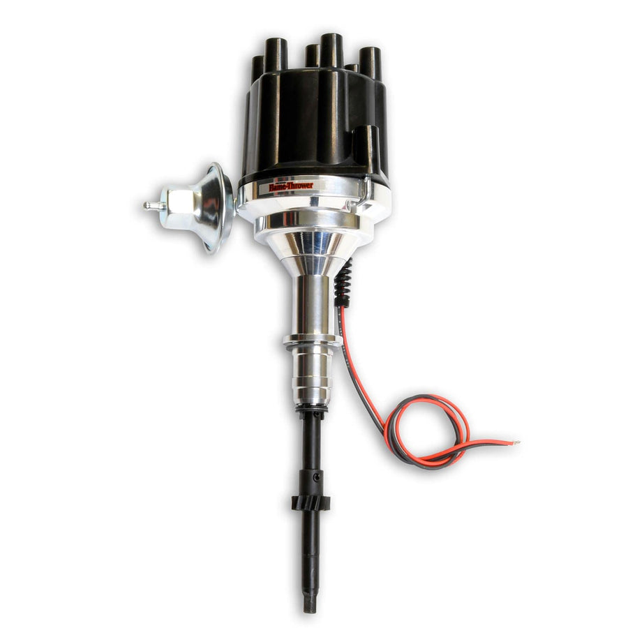 FLAME-THROWER PERTRONIX BILLET DISTRIBUTOR WITH IGNITOR ELECTRONICS FOR CHEVY CORVAIR VACUUM ADVANCE WITH BLACK FEMALE STYLE CAP