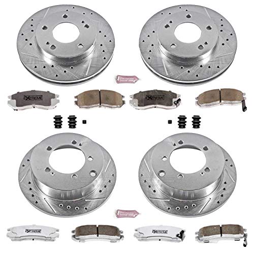 Power Stop K683-26 Z26 Carbon Fiber Brake Pads Front and Rear with Drilled & Slotted Brake Rotors Kit For Chrysler Sebring, Dodge Avenger, Eagle Talon, Mitsubishi Eclipse [Model Specific]