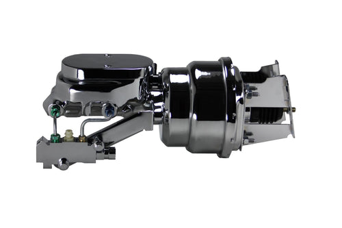 7 Inch LEED BRAKES Dual Power Booster, 1-1/8 Inch Bore Flat Top Master, Side Mount, Disc/Drum (Chrome)