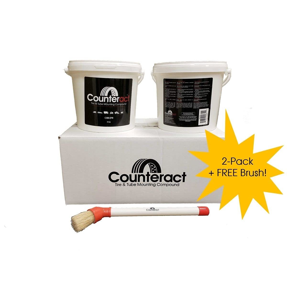 Euro Paste Counteract CBB-EP8KIT Tire/Tube Mounting Compound Bucket Kit with Brush, Petroleum-free Lube/Sealer 16lb for Trucks, Cars, Motorcycles, ATV, UTV, RV, Dirt Bikes, Made in USA