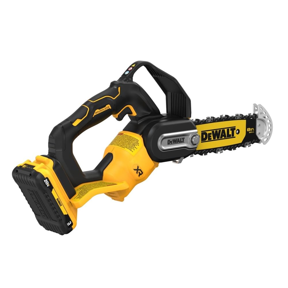 20V MAX DEWALT 8 inch Brushless Cordless Pruning Chainsaw with 3 Ah Battery Included (DCCS623L1)