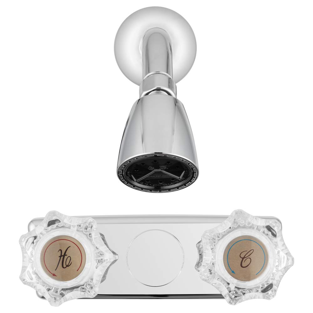 Dura Faucet Wall Mounted Economical Shower Faucet and Shower Head with Arm Trim Kit, Crystal Acrylic Knobs (Chrome Polished)
