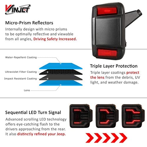 Winjet LED Sequential Tail Lights Compatible with Jeep [2018-2026 Jeep Wrangler JL] [2021-2026 Jeep Wrangler 4XE Plugin] (Smoke)