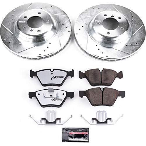 Power Stop Z26 Carbon Fiber Brake Pads K6922-26 with Drilled & Slotted Brake Rotors Kit Front
