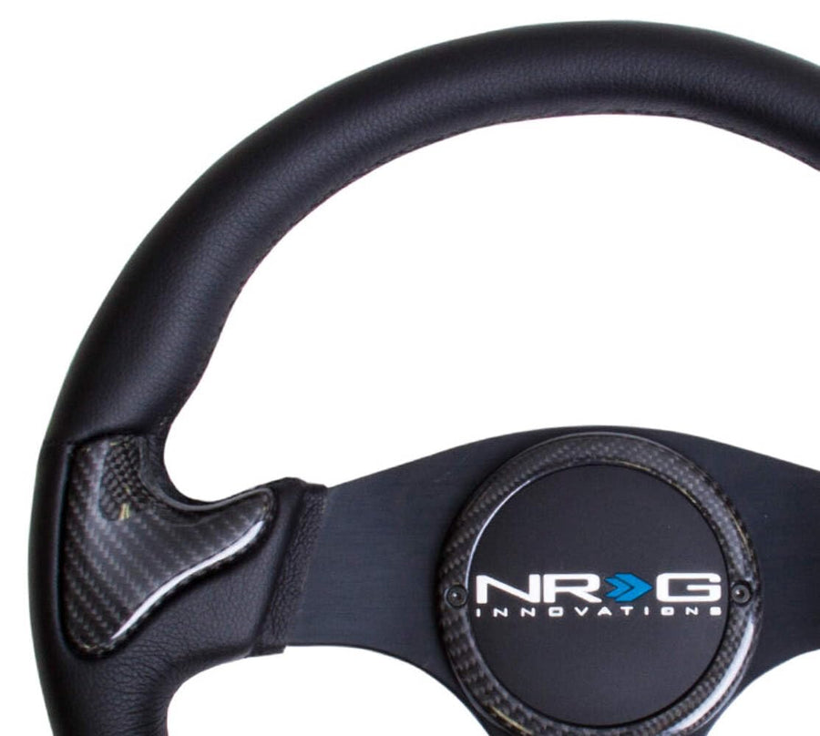 NRG Innovations Carbon Fiber NRG-ST-014CFBK Steering Wheel 350mm, Black Frame Black Stitching with Rubber Cover Horn Button