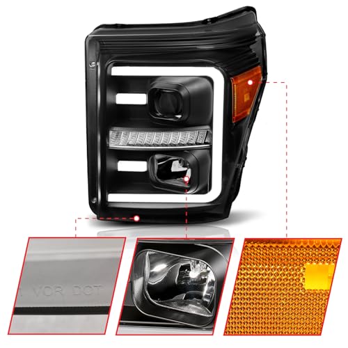 FORD SUPER DUTY ANZO USA 111406 11-16 PROJECTOR PLANK STYLE SWITCHBACK HEADLIGHTS BLACK