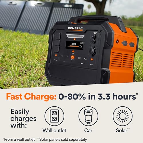 Portable Power Station Generac 2106Wh with Lithium-Ion Battery - Clean, Emission-Free Power - Wirless Charging Pad and Compact Design - Camping, RV, Indoor/Outdoor Use - Orange/Black