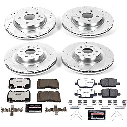 Power Stop K7816-26 Z26 Carbon Fiber Brake Pads Front and Rear with Drilled & Slotted Brake Rotors Kit For Cadillac CT6 2016-2017 [Model Specific]