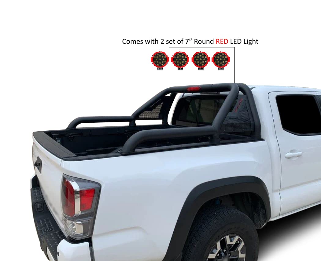 Gladiator Roll Bar Black Horse Incl. Pair of 7.0" Dia. Led Lights w/Red Trim Rings Modular Compatible with 2019-2022 Ford Ranger-GLRB-07B-PLR