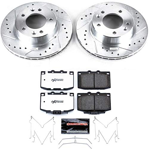 Power Stop K470-26 Z26 Carbon Fiber Brake Pads Front with Drilled & Slotted Brake Rotors Kit For Mazda RX-7 1986-1991 [Model Specific]