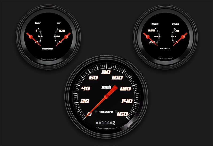 Velocity Black Classic Instruments VS64BBLC Speedometer / 2 Dual Gauges - GM 4 5/8""