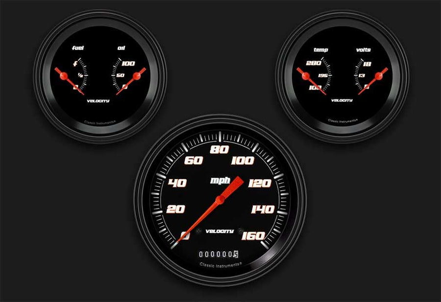 Velocity Black Classic Instruments VS64BBLC Speedometer / 2 Dual Gauges - GM 4 5/8""