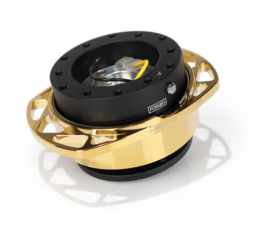 NRG Innovations Gen 2.0 NRG-SRK-257BK-CG Steering Wheel Quick Release Kit Adapter, Black Body/Chrome Gold Cutout Ring, 6x70mm & 6x74mm Bolt Pattern