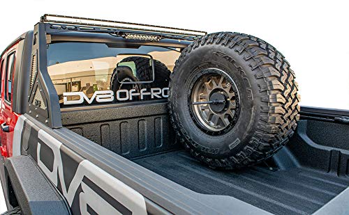 Spare Tire Mount DV8 Offroad for The 2020-2025 Jeep Gladiator JT | Vertical in-Bed Design | Accommodates up to 42" Tire | Mounts Either Bed Rail | Powder Coat Finish