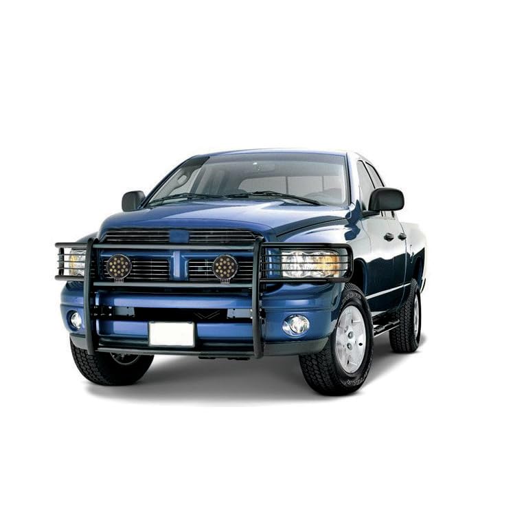 Bumper Guard Modular Black Horse Grille brush Come With pair of 7.0"Dia.LED Lights with Black Trim Rings Compatible with 2003-2005 Dodge Ram 1500/2500/3500-17DG105MA-PLB