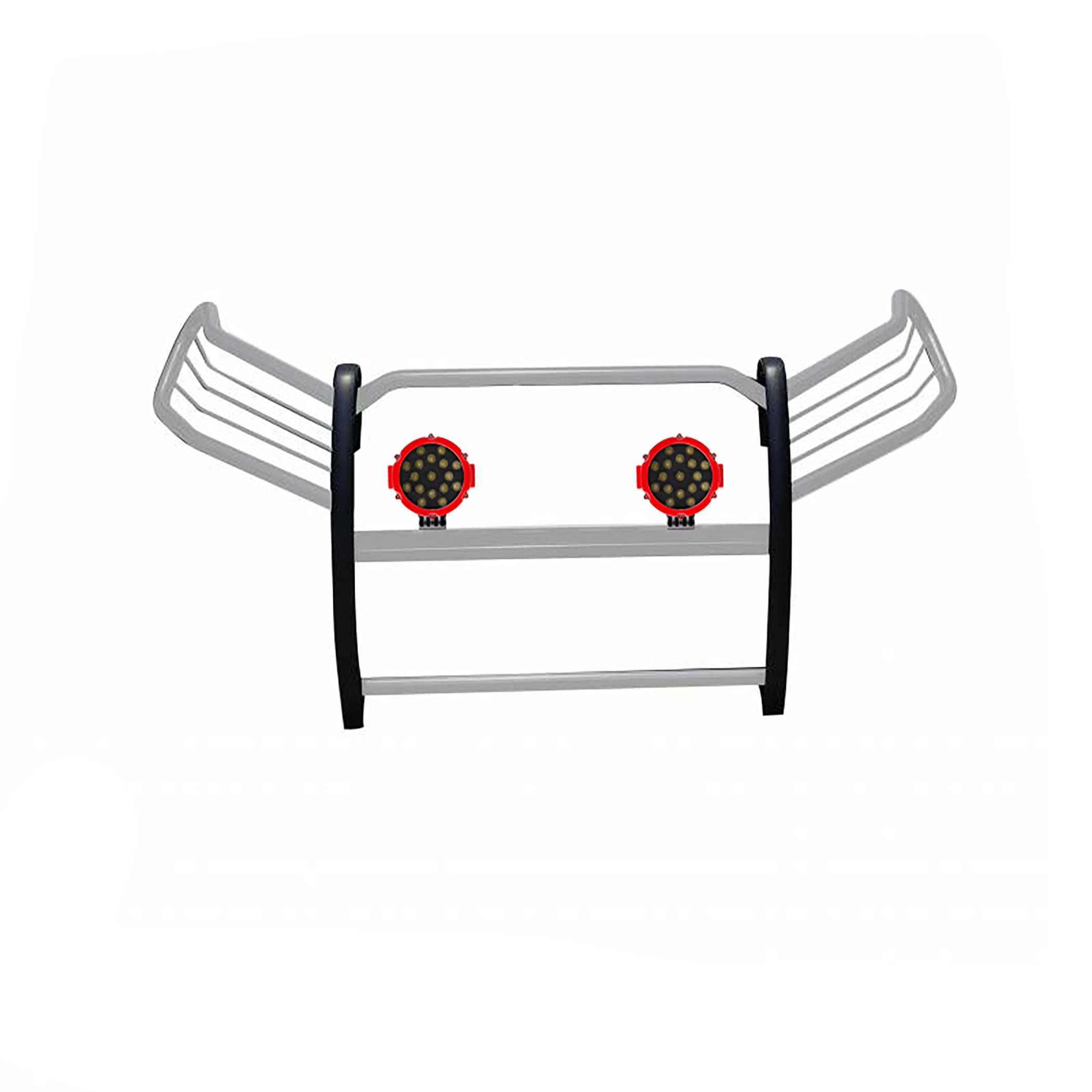 Bumper Guard Black Horse Grille brush Modular Stainless Steel Come With pair of 7.0"Dia.LED Lights with Red Trim Rings Compatible with 2019-2024 Toyota RAV4-17A093904MSS-PLR