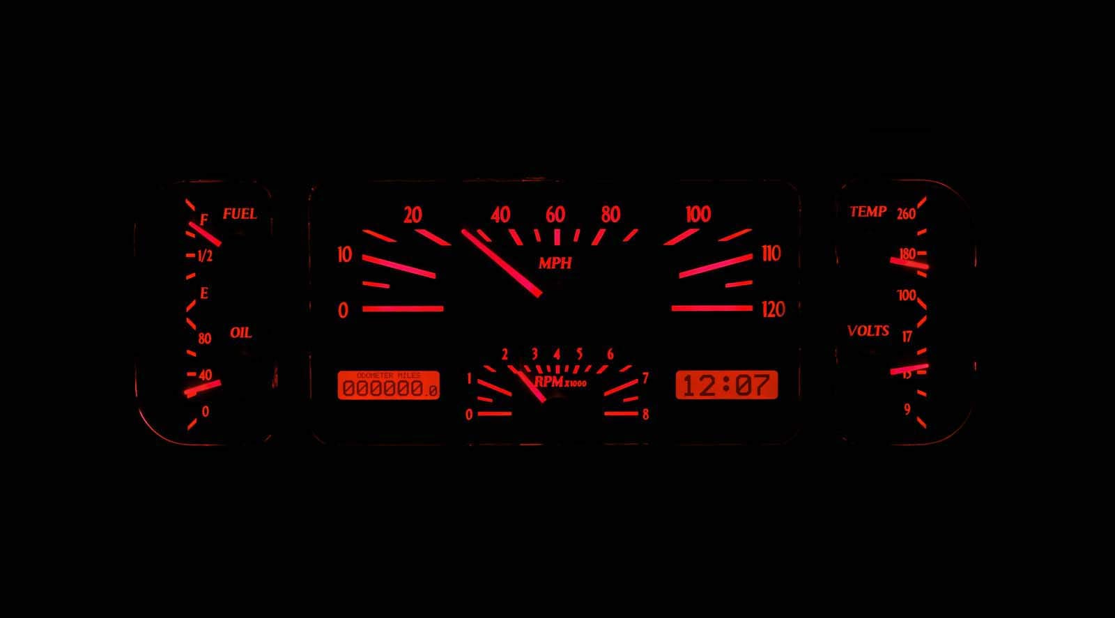 Dakota Digital VHX Dash Gauge Instruments System 1937-38 Chevy Car, BLACK ALLOY style and RED display - VHX-37C
