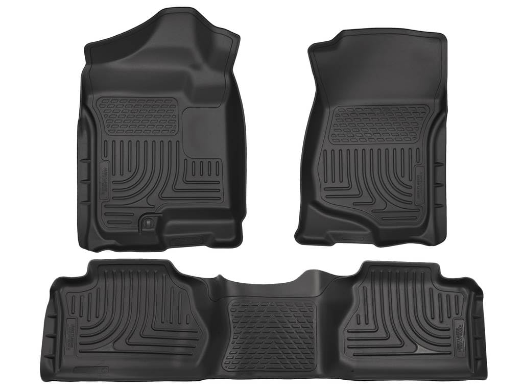 Husky Liners Floor Mats Weatherbeater | Fits 2007-2013 Chevrolet Silverado & GMC Sierra 1500, 2500, 3500 Extended CAB ONLY (Footwell Coverage) | Front & 2nd Row, 3-pc Black - 98211