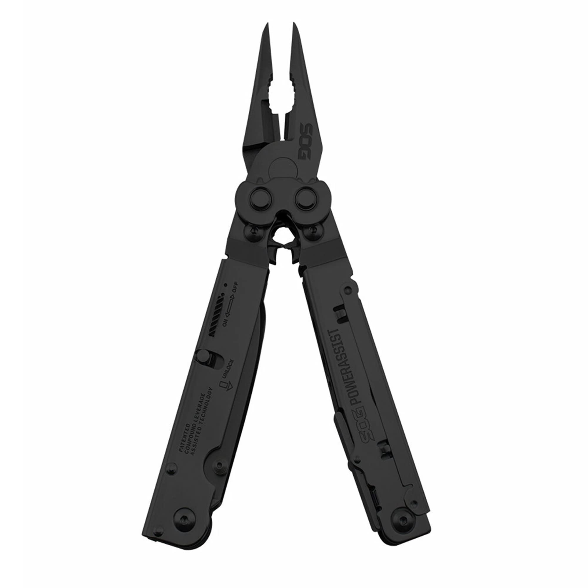 PowerAssist SOG Multi-Tool Pliers- Multi-Tool Pocket Knife and Utility Tool Set with 16 Lightweight Specialty Tools and EDC Sheath (B66N-CP), Black
