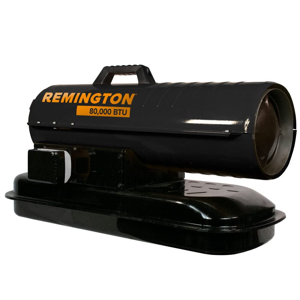 Remington Duo Power REM-80TBOA-KFA-B Kerosene/Diesel Forced Air Heater w/Thermostat—80,000 BTU,Black