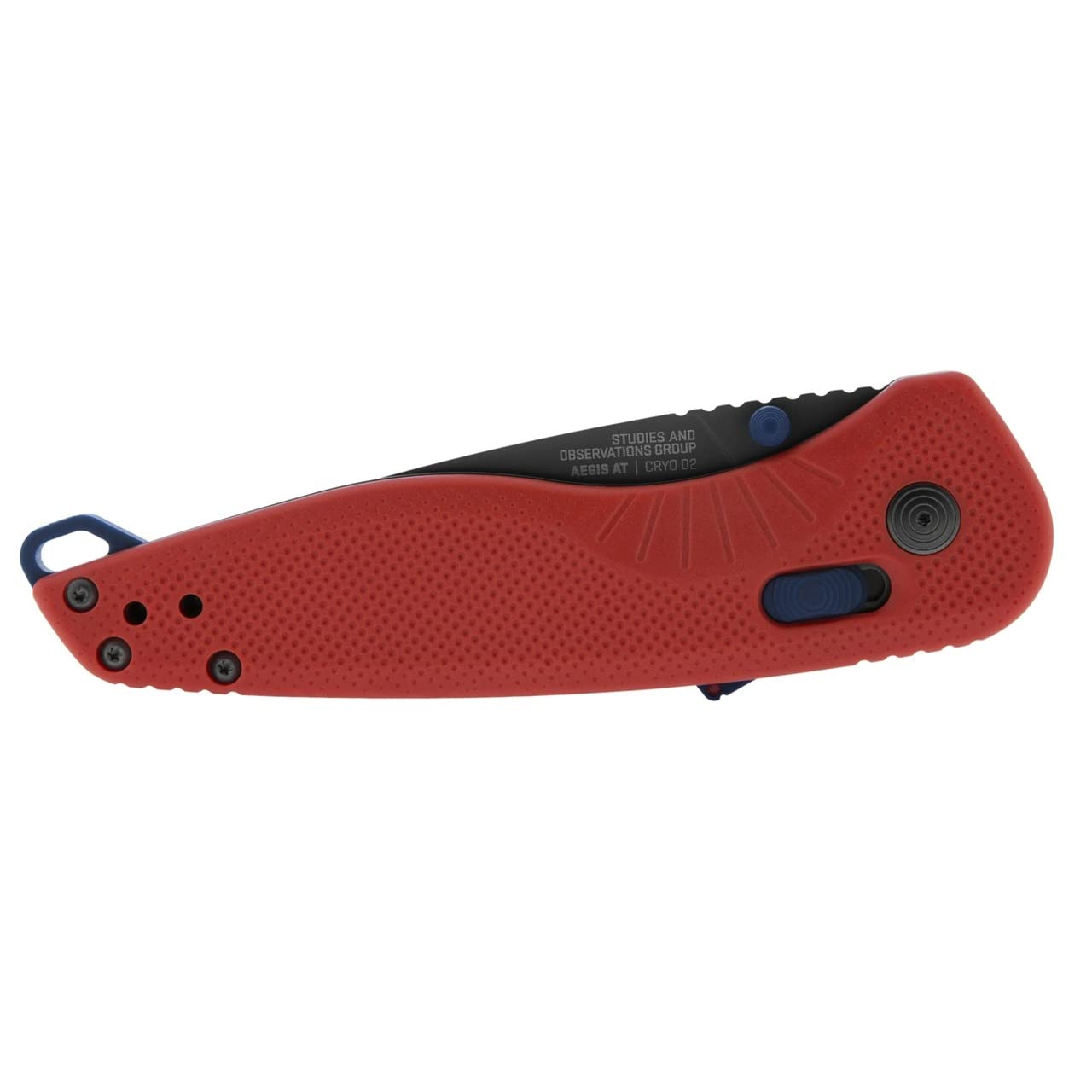 SOG Aegis AT Tanto Folding Outdoor Pocket Opening Knife, Ambidextrous AT-XR Lock With Ergonomic Handle,D2 Steel Blade,Built-In Blade Locking Safety and Spine-Mounted Safety System, Rescue RED & Indigo