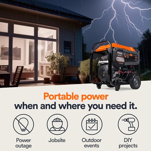 Generac Portable Gas Generator 19,300 Starting Watt - Electric Start - Home Backup or RV Ready - Heavy Duty Frame - Quiet, Long Runtime, Emergency Power - 49-State Compliant