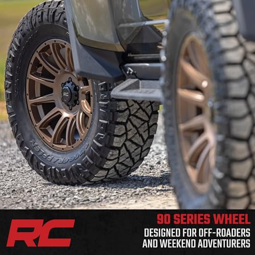 90 Series Rough Country One Piece Aluminum Wheel - 20 x 9, 8 x 6.5" Bolt Pattern, 0mm Offset, Bronze Finish with Black Accent Bolts