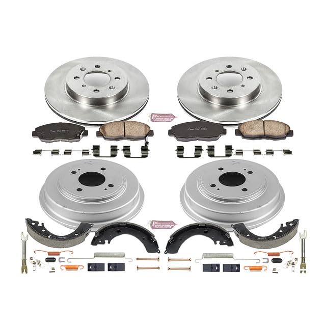 Power Stop Autospecialty KOE15087DK Front and Rear Replacement Brake Kit-OE Brake Drums & Ceramic Brake Pads For Honda Civic 2001-2005 [Model Specific]