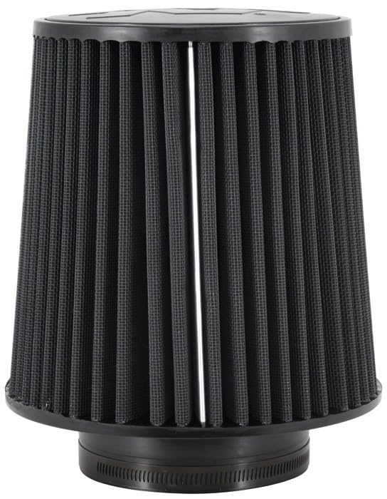 K&N Lifetime Dryflow Universal Clamp-On Air Filter: Dry Synthetic, Washable, Oil-Free: Flange Diameter: 4.5 In, Filter Height: 8 In, Flange Length: 1.5 In, Shape: Round Tapered, RU-5283HBK