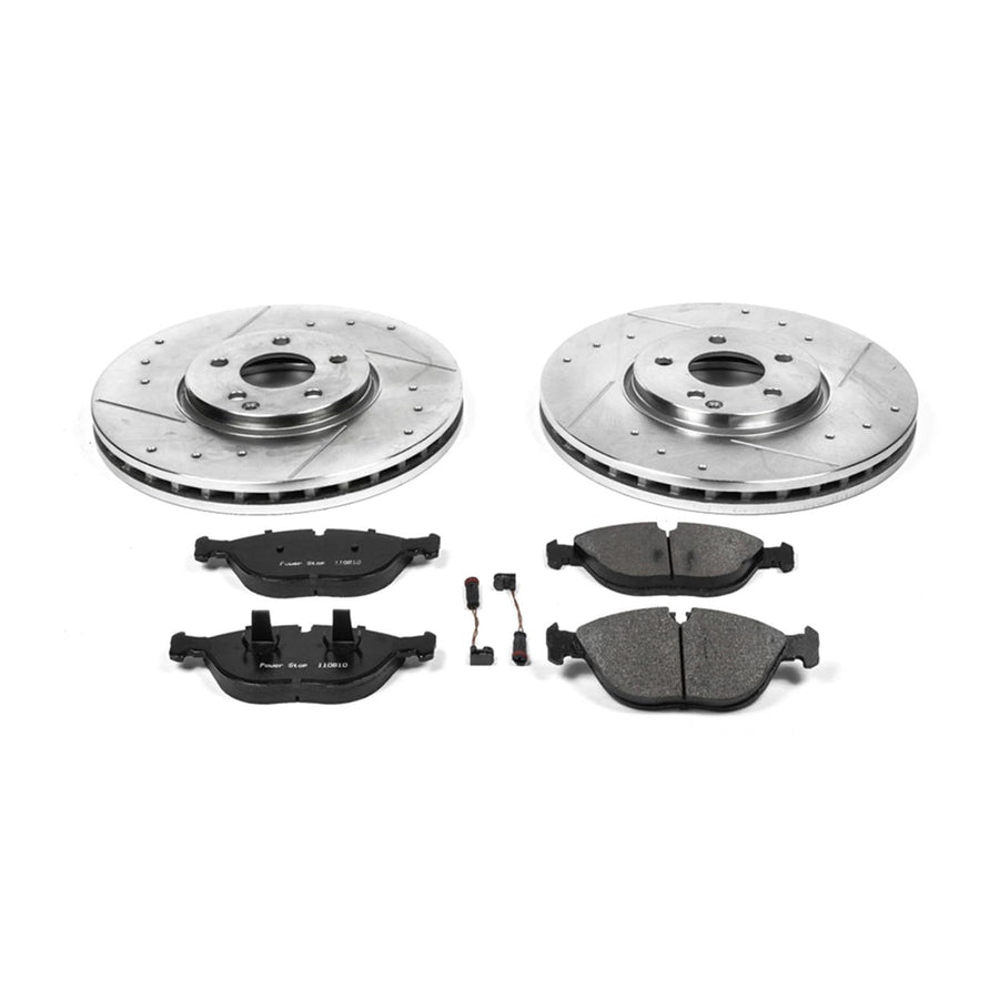 Power Stop K5120 Z23 Front Carbon Fiber Brake Pads with Drilled & Slotted Brake Rotors Kit For Mercedes-Benz S430 2003-2006, Mercedes-Benz S500 2003-2006 [Model Specific]