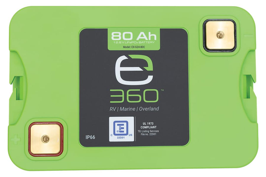 e360 LiFePO4 Deep Cycle Battery - 80Ah 12.8V Group 24 by EXPION360 - Perfect for RV/Camper, Marine, Overland/Van, Solar and Off-Grid Applications