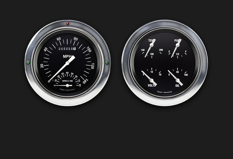 Classic Instruments Hot Rod CT54HR62-LS Direct Fit Gauge Package LS Swap 4 5/8" Speedometer with Built-in Tach and Quad Gauge Fits 1954-1955 Chevy Truck