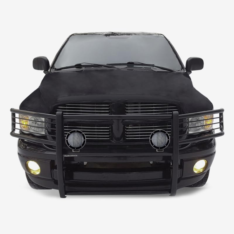 Grille Brush Black Horse Bumper Guard Modular Black Come with Pair of 5.3" Dia.LED Lights with Black Trim Rings Compatible with 2003-2005 Dodge Ram 1500/2500/3500-17DG105MA-PLFB