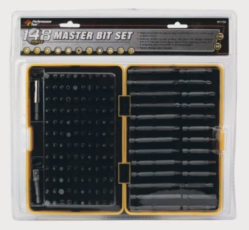 148-Piece Performance Tool W1725 Master Bit Set with SAE and Metric Assortment for Precision DIY and Professional Jobs