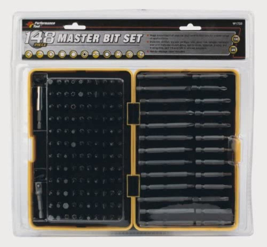 148-Piece Performance Tool W1725 Master Bit Set with SAE and Metric Assortment for Precision DIY and Professional Jobs