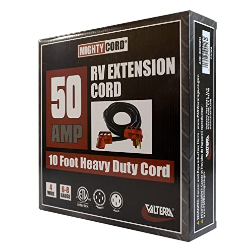 Mighty Cord® Valterra RV 50-Amp Extension Cord, 10-Foot Power Extension Cord, Red