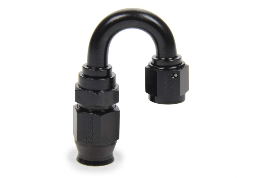 FRAGOLA Race-Rite Fitting, Hose End, PTFE Hose, 180 Degree, 8 an Hose to 8 an Female, Swivel, Aluminum, Black, Each