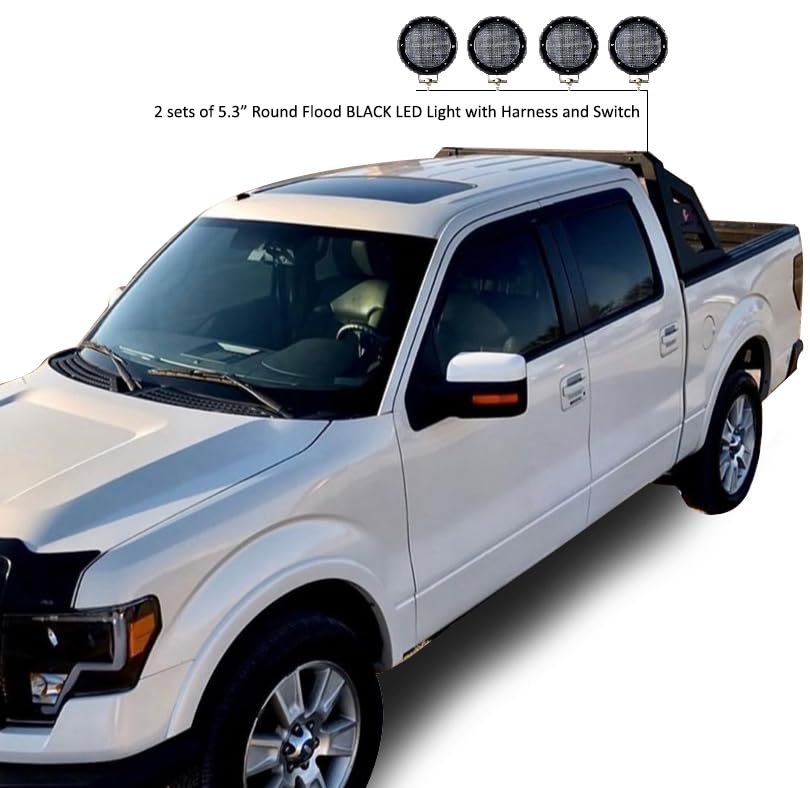 Roll Bar Black Horse Armour Incl. Set of 5.3" Dia.Led Lights,Black Compatible with 01-06 Chevrolet Silverado 3500|07-22 Chevrolet Silverado 3500 HD/GMC Sierra 3500 HD|07-24 Toyota Tundra
